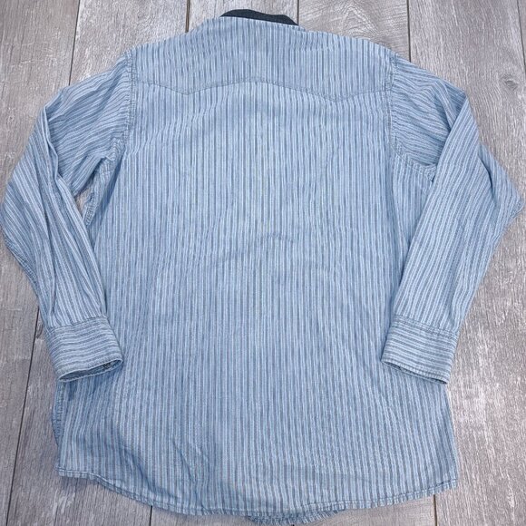 Mid West Garment Shirt Mens XL Blue Striped Blade Collar Vintage MWG Button Snap - Picture 3 of 7